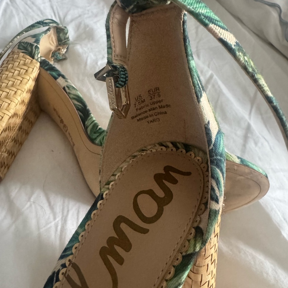 Sam Edelman Woven Block Heel Sandals in Green Leaf Print - Picture 3 of 3